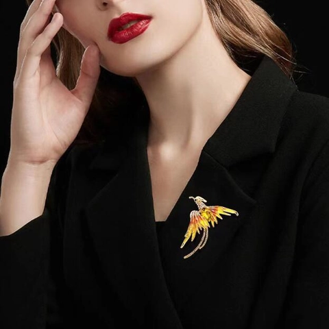 Elegante Spilla Uccello Fenice Lega Smalto Strass Vintage Multicolore Squisito Accessorio Di Moda Per Donne