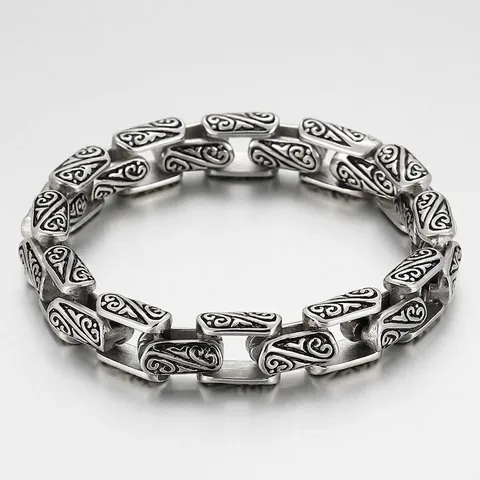 Bracciale Da Uomo Con Motivo Inciso Vintage Acciaio Inossidabile 316L Gioielli Punk Biker Industriali Pesanti