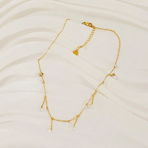 Collier À Gland En Acier Inoxydable Plaqué Or 18K Avec Pendentifs En Zircon Rond Style INS Pour Femmes