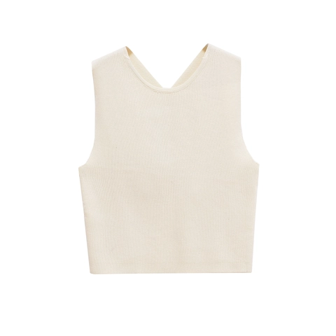 Damen Rippstrick Tank Top Rundhals Ärmellos Slim Fit Kurze Weste Rücken Schlitz Chic Minimalistischer Stil