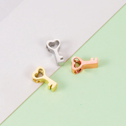 Stainless Steel Heart Key Charms Hollow Mirror Polished Jewelry Making Accessories Small Hole Beads For DIY Crafting Findings