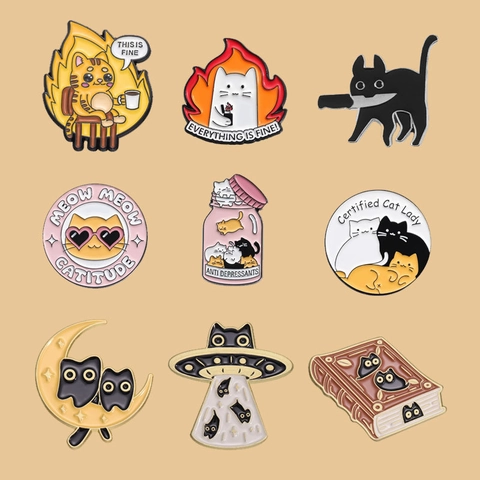 Cartoon Cat Enamel Brooch Pins Zinc Alloy Funny Meme Design Badges For Clothing Backpack Decoration Accessories