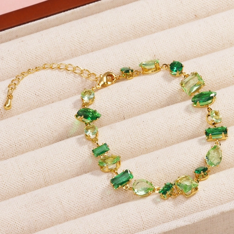 Colorful Zircon Bracelet For Women Alloy Fashion Jewelry With Adjustable Chain Multiple Cut Shape Stones Elegant Gift