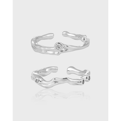 Bagues En Argent Sterling 925 Pour Femmes Texture De Branche Irrégulière Bague Ouverte Réglable Avec Micro Zircon Style Art