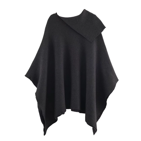 Chaqueta Poncho De Punto Asimétrica Corta Para Mujer Cremallera Solapa Capa Chal Elegante Color Sólido
