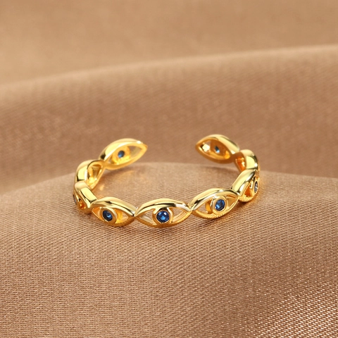 Evil Eye Offener Ring Kupfer Versilbert Blau Zirkonia Verstellbar Glücksamulett Boho Schmuck Für Damen Mode Accessoire