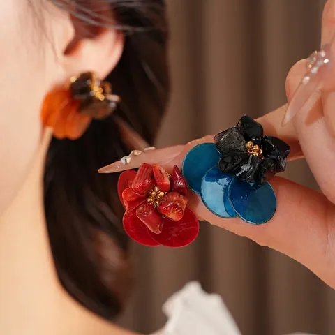 Pendientes De Botón Flor Concha Piedra Ojo De Tigre Poste Plata Estilo Retro Vintage Joyería Para Mujeres