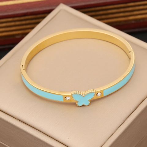 Bracciale Rigido Farfalla Acciaio Inossidabile Smalto Colorato Strass Brillanti Gioielli Di Moda Eleganti Per Donne