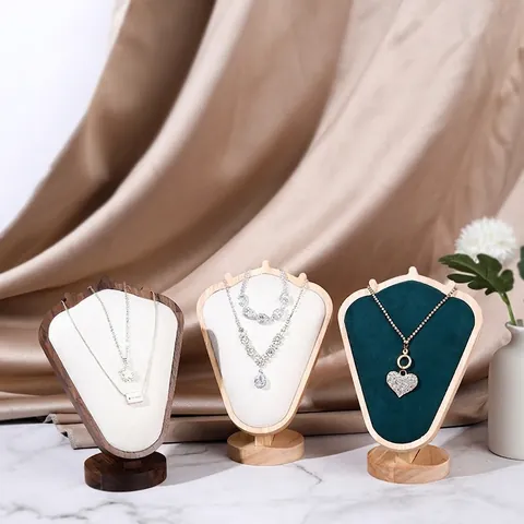 Necklace Display Stand Wood Velvet Portrait Bust Jewelry Exhibition Photography Props Elegant Pendant Holder