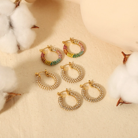 Orecchini A Cerchio Vintage In Acciaio Inossidabile Placcato Oro 18 Carati Con Zirconi E Künstliche Perle Geometrici Da Donna