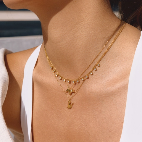 Collana con Pendente in Acciaio Inossidabile Minimalista Placcata Oro 18K Gatto Cane Animale Gioielli per Donna Accessorio Artistico