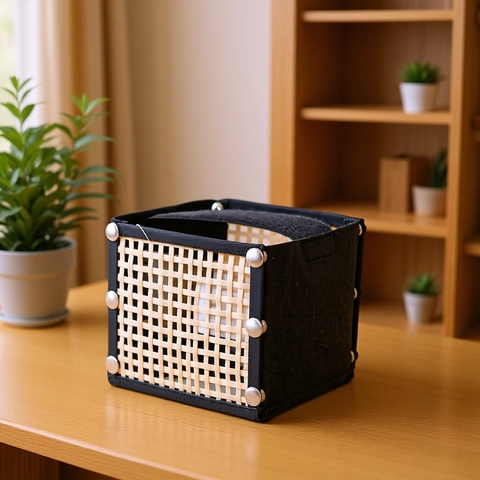 Boîte À Mouchoirs En Bambou Et Feutre Tissé À La Main Pliable Cube Porte-Serviettes Pour Décoration De Salon Style Nordique Moderne
