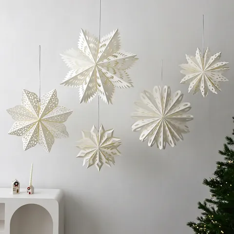 Ornamenti Appesi Stella Di Carta Bianca Taglio Laser Cavo Fiocco Di Neve Pieghevole Arredamento Festa Di Natale Matrimonio Nordico Minimalista