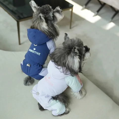 Dog Jumpsuit Winter Coat Hooded Windproof Waterproof Padded Cotton Jacket With D Ring Color Block For Small Medium Dogs