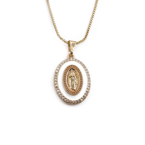 Collana Pendente Vergine Maria Rame Placcato Oro Smalto Zircone Gioielli Religiosi Catena Box Per Donna