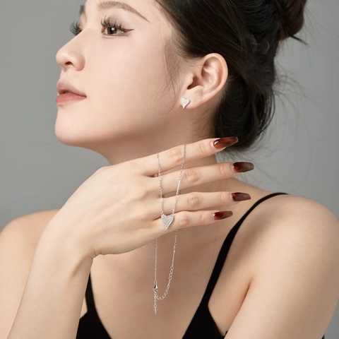 S925 Sterling Silver Heart Necklace Stud Earrings For Women Sparkling Zirconia Inlaid Fashion Accessories Jewelry Gift