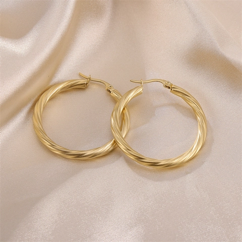 Gedraaide Touw Hoop Oorbellen Roestvrij Staal 18K Verguld Overdreven Ronde Cirkel Mode Sieraden Voor Vrouwen
