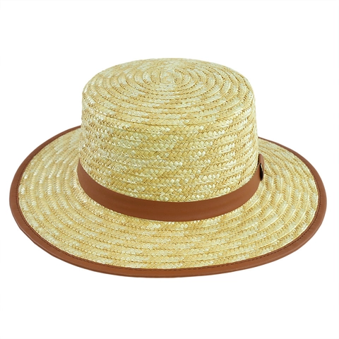 Boater Hat Natural Wheat Straw Flat Top Summer Beach Sun Hat Retro British Style With Leather Belt Decoration For Men Women