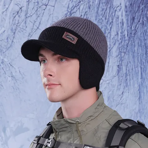 Cappello Da Baseball In Maglia Da Uomo Con Paraorecchie Acrilico Fodera In Peluche Antivento Outdoor Ciclismo Cappello Bicolore