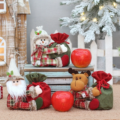 Weihnachten Apfelbeutel Weihnachtsmann Schneemann Rentier Puppe Karo Stoff Süßigkeitenbeutel Für Kinder Heiligabend Party
