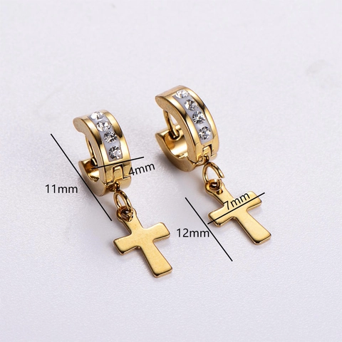 Orecchini a Cerchio con Croce in Acciaio Inossidabile 304 per Donna Placcati in Oro Strass Religiosi Orecchini Pendenti Geometrici