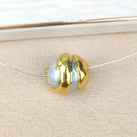 Pendente In Perla de Agua Dulce Barocca Naturale D'Acqua Dolce Placcato Oro Irregolare Con Bordo Avvolto Per Creazione Di Gioielli DIY Accessorio