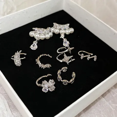 Eleganti Ear Cuff In Rame Zirconi Perla Artificial Senza Buco Silver Earring Post Minimalista Francese Orecchini Per Donne