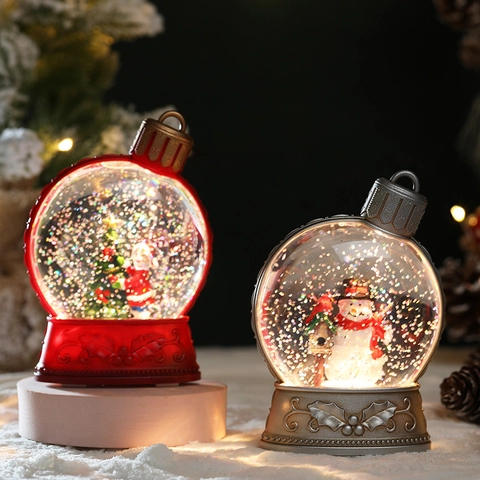 Boule À Neige De Noël À LED Ange Père Noël Globe D'eau Avec Paillettes Ornement De Bureau Décoration De Fête