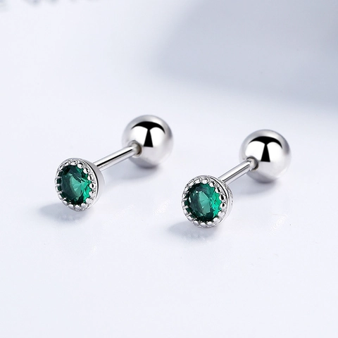Round Zircon Stud Earrings 925 Sterling Silver Screw Back Ball Minimalist Comfort Fit Ear Bone Piercing For Women