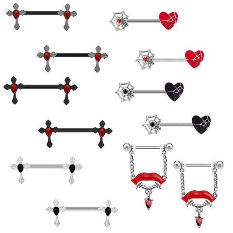 Orecchini per Capezzoli in Acciaio Inossidabile Gotico Croce Ragnatela Cuore Gioielli per Piercing Strass Labbra da Vampiro