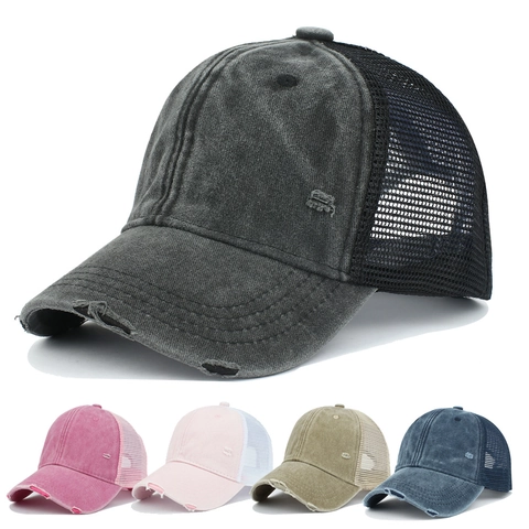 Cappello Trucker In Cotone Lavato Effetto Consumato Rete Traspirante Vintage Baseball Cap Per Uomo Donna Regolabile Protezione Solare