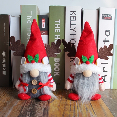 Gnomi Di Natale Peluche Corna Di Renna Tomte Bambole Senza Volto Decor Maniche A Righe Feltro Pelliccia Sintetica Ornamento Natalizio