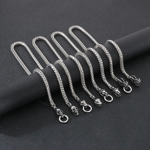 Vintage Men Stainless Steel Necklace Double Animal Head Foxtail Chain Punk Hip Hop Gothic Jewelry Accessory