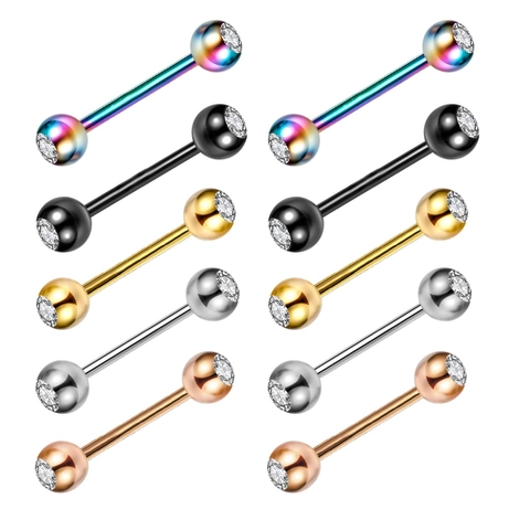 Piercing De Lengua Pendientes Barbell Acero Inoxidable Zircón Piedra Clara Joyas Para Hombres Mujeres Simple Elegante