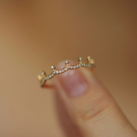 925 Sterling Silver Crown Ring For Women Zirconia Princess Tiara Vintage Style Elegant Finger Accessory