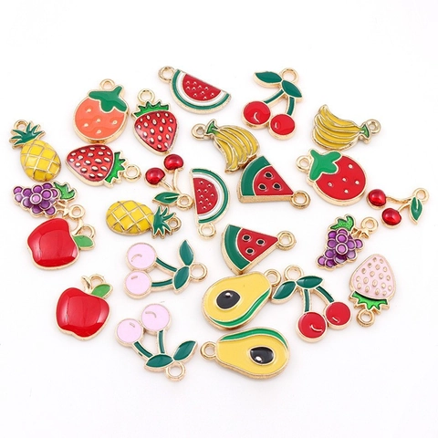 Breloques Fruits Alliage Émail Goutte Huile Fraise Cerise Ananas Pastèque Avocat Pour Création Bijoux DIY Artisanat