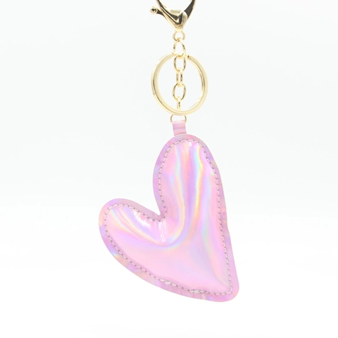 Simpatico Portachiavi a Forma di Cuore in Pelle PU Laser Olografico Ciondolo per Borsa Con Chiusura a Moschettone in Lega per Donna