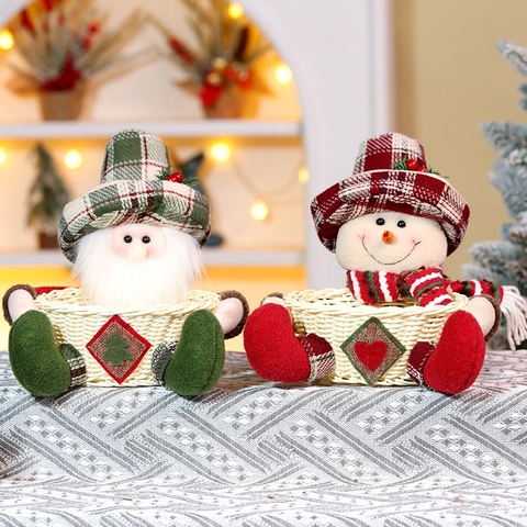 Cesto Caramelle Natale Babbo Natale Pupazzo Di Neve Gnomo Ornamento Scrivania Tessuto Intrecciato Cesto Portaoggetti Regalo Bambini Tavolo Festa