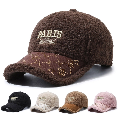 Cappello Da Baseball In Pile Sherpa Da Donna Berretto Caldo Invernale In Peluche Con Lettera Ricamata Moda Regolabile