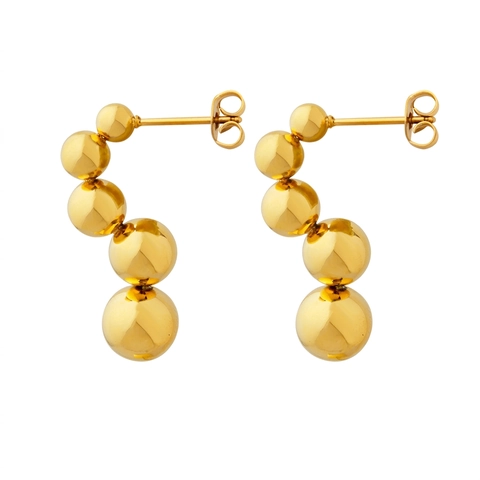 Orecchini A Lobo Ad Arco Con Perline Tonde Graduate Acciaio Inossidabile Placcato Oro 18K Lucidatura A Specchio Gioielli Geometrici Donna