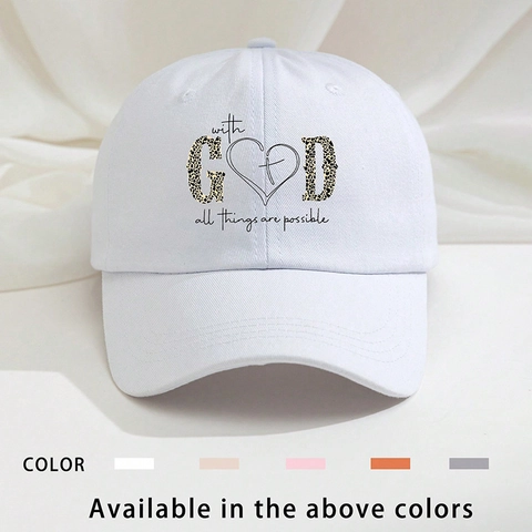 Vintage Letter Print Baseball Cap Polyester With God All Things Are Possible Leopard Heart Cross Sun Protection Hat