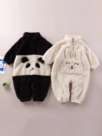 Pagliaccetto In Pile Per Neonato Flanella Inverno Caldo Tuta Cartone Animato Animale Panda Coniglio Orso Manica Lunga