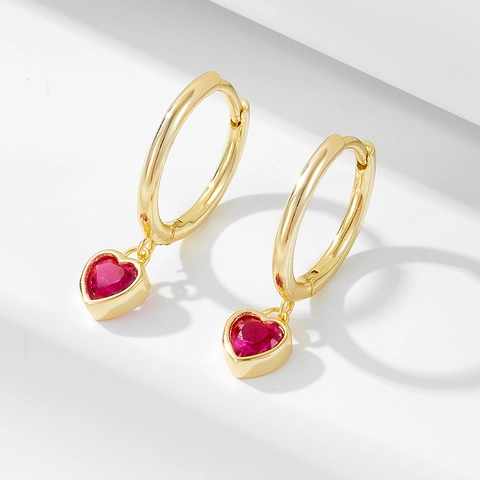Pendientes de Aro de Plata de Ley 925 con Circonita Corazón Mujer Pendientes Corazón Chapados en Oro Plata Joyería de Moda