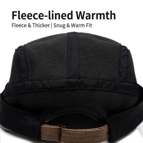 Vintage PU Leather Newsboy Cap Fleece Lined Warm Winter Flat Cap For Men British Style Adjustable Forward Hat