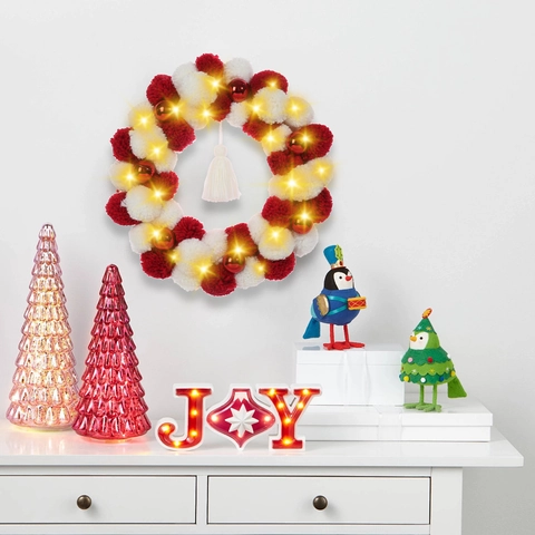 Kerstkrans Guirlande Pompon Garen Hangende Decoratie Rood Wit Feestelijk Voor Huis Deur Muur Party