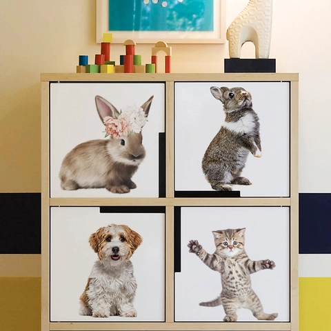 Wandaufkleber Tiere Lebensechte Katze Hund Kaninchen PVC Dekoration Für Badezimmer Toilette Kühlschrank Glasmöbel Abnehmbar