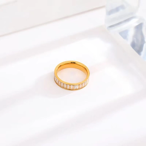 Stainless Steel Rectangular Rhinestone Full Eternity Ring Minimalist Commute Fashion Jewelry Gift For Women Girls Accessory