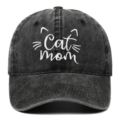 Cappello Da Baseball Cat Mom Cotone Lavato Distressed Vintage Protezione Solare Esterna Berretto Regolabile Donna