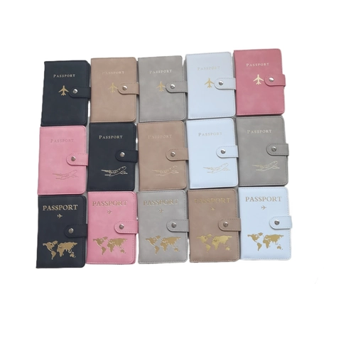 Porta Passaporto Pelle PU Blocco RFID Portafoglio Viaggio Slot Carte Multipli Custodia Con Bottone Pressione Aereo Fantasia