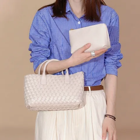 Borsa Tote Intrecciata In Pelle PU Borsa A Tracolla Con Pochette Interna Coordinata Borsa A Spalla Versatile Minimalista Per Donna